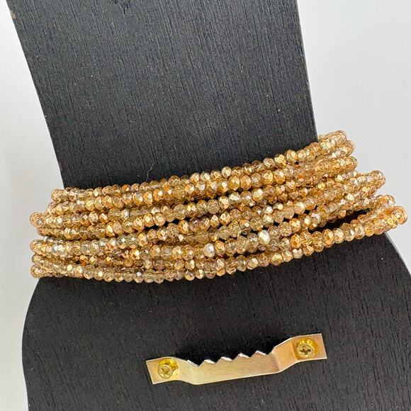 Millianna Gold Magnetic Multistrand Beaded Snakeskin Bracelet 6.5" - Picture 2 of 4